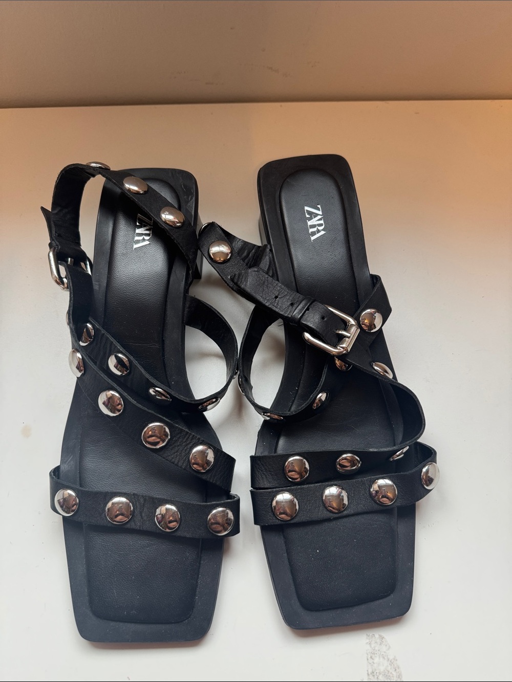 Zara Black Studded Strap Sandals
